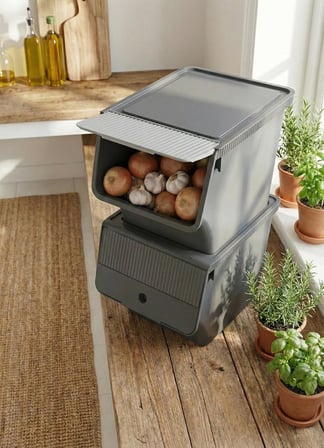 Füme 2'Li 33 LT Modubox Kayar Kapaklı Saklama Kabı & Patates Soğan Kovası & Erzak Kutusu