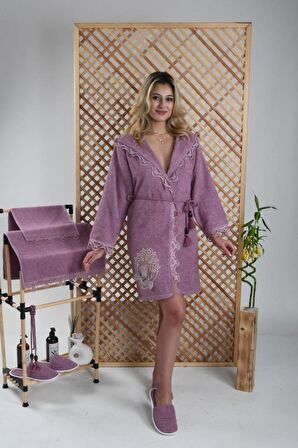 Kelebek Fantezi Bornoz Seti 5 Parça Dantelli Çeyiz Kadın Bornozu