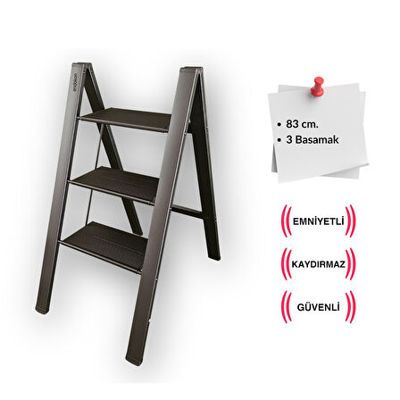 Endokon Katlanır Şık Merdiven Antrasit 3 Basamaklı - Alüminyum - Ev - Ofis Merdiveni