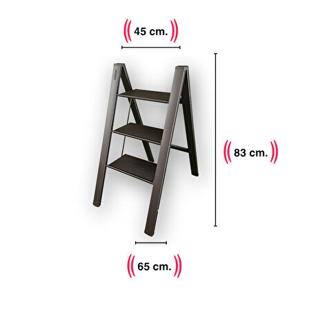 Endokon Katlanır Şık Merdiven Antrasit 3 Basamaklı - Alüminyum - Ev - Ofis Merdiveni