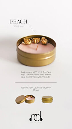 %100 Doğal Soya Wax Ve Doğal Uçucu Yağlı Aromaterapi Hediyelik Teneke Mum ''PEACH''