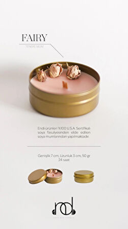 %100 Doğal Soya Wax Ve Doğal Uçucu Yağlı Aromaterapi Hediyelik Teneke Mum ''FAIRY''