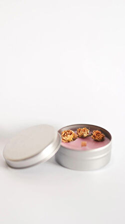 %100 Doğal Soya Wax Ve Doğal Uçucu Yağlı Aromaterapi Hediyelik Teneke Mum ''PEACH''