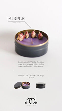 %100 Doğal Soya Wax Ve Doğal Uçucu Yağlı Aromaterapi Hediyelik Teneke Mum ''PURPLE''