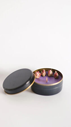 %100 Doğal Soya Wax Ve Doğal Uçucu Yağlı Aromaterapi Hediyelik Teneke Mum ''PURPLE''