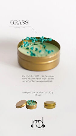 %100 Doğal Soya Wax Ve Doğal Uçucu Yağlı Aromaterapi Hediyelik Teneke Mum ''GRASS''
