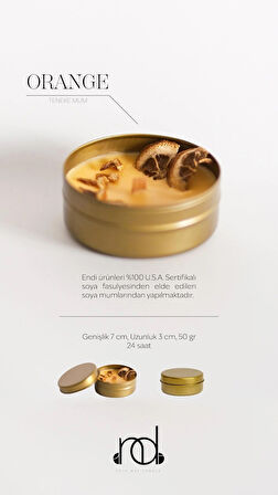 %100 Doğal Soya Mumu Ve Doğal Uçucu Yağlı Aromaterapi Hediyelik Teneke Mum ''orange''