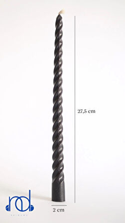 ''27.5 cm'' Balmumu Mum Konik Siyah Burgulu Şamdan Mumu Dekoratif Akmaz Kırılmaz Mum Bal Mumu