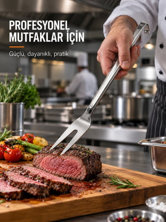 BEYLİNİ Endüstriyel Sanayi Tipi Servis Çatalı Paslanmaz Çelik Uzun Saplı Lokanta Restoran Yemekhane Asılabilir Mutfak Çatalı NO1