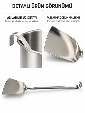 BEYLİNİ Endüstriyel Düz Servis Spatulası Delikli Paslanmaz Çelik Uzun Saplı Asılabilir Izgara Tava Lokanta Profesyonel Mutfak NO3