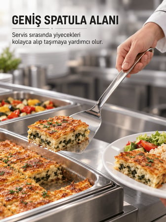 BEYLİNİ Endüstriyel Düz Servis Spatulası Delikli Paslanmaz Çelik Uzun Saplı Asılabilir Izgara Tava Lokanta Profesyonel Mutfak No 2 