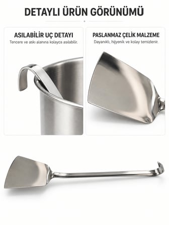 BEYLİNİ Endüstriyel Düz Servis Spatulası Delikli Paslanmaz Çelik Uzun Saplı Asılabilir Izgara Tava Lokanta Profesyonel Mutfak NO1
