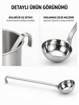 Endüstriyel Sos Kepçesi Paslanmaz Çelik Uzun Saplı Asılabilir Sıvı Dökme Servis Kepçesi Lokanta Restoran