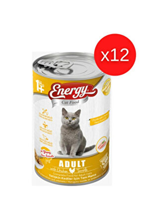 ENERGY TAVUKLU YETİŞKİN KEDİ ISLAK MAMASI KONSERVE 400 GRAM 12 ADET