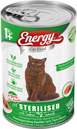 ENERGY KISIRLAŞTIRILMIŞ SOMONLU KEDİ ISLAK MAMASI KONSERVE 400 GRAM 12 ADET