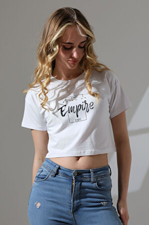 Enfi Baskılı Pamuklu Süprem Penye Crop T-Shirt