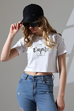 Enfi Baskılı Pamuklu Süprem Penye Crop T-Shirt