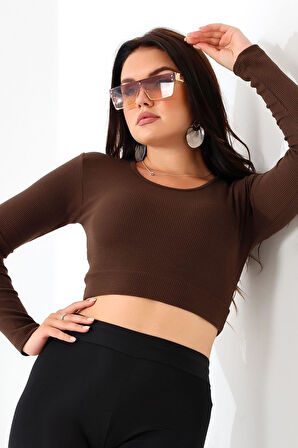 Likralı Simit Yaka Kollu Crop