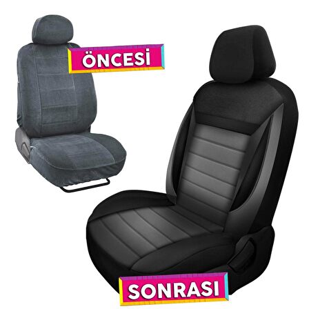 NiCe Shop Enigma Serisi Taytüyü Kumaş Deri Detaylı Oto Koltuk Kılıfı Ön Arka Tam Set