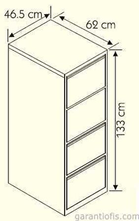 Dört Çekmeceli Çif Renk Metal Kartoteks Askılı Dosya Dolabı