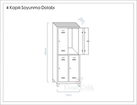 Dört Yarım Boy Kapılı Ekonomik Soyunma Dolabı Açık Gri