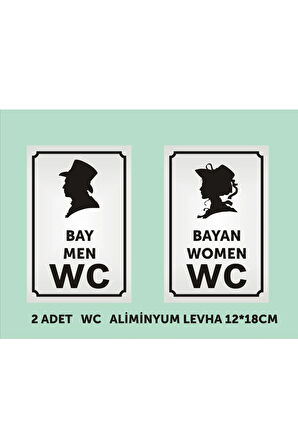 Wc Tuvalet Tabelası Bay+bayan 12*18 Cm Alüminyum Gümüş Levha