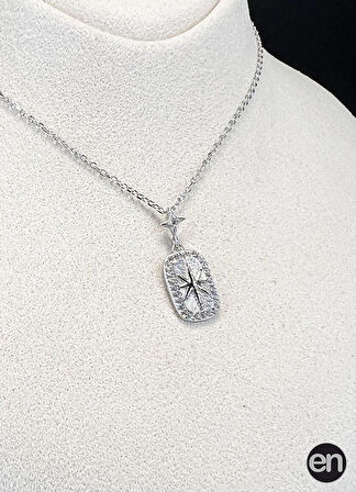 Gümüş Tek Taşlı Altıgen Halka Kolye