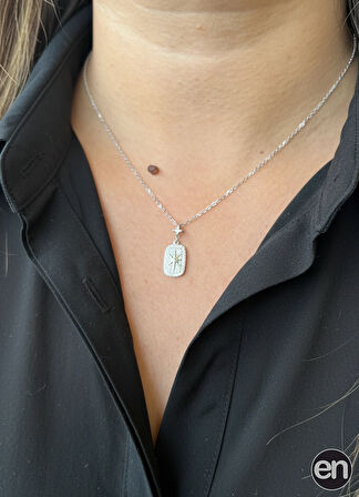 Gümüş Tek Taşlı Altıgen Halka Kolye