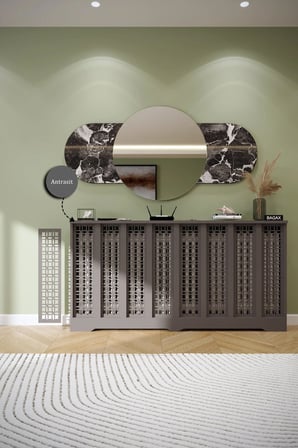 Petek Kaplama Modern Radyatör Kapatma Ünitesi Ön Panel MDF Tasarım İç ölçü 156 cm Dış Ölçü 160 cm DESEN1