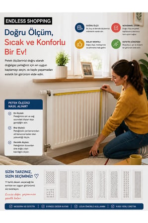 Petek Kaplama Dresuar Kalorifer Peteği Dekoratif Kapatma Mobilyası İç Ölçü 176 cm Dış Ölçü 180 cm DESEN8