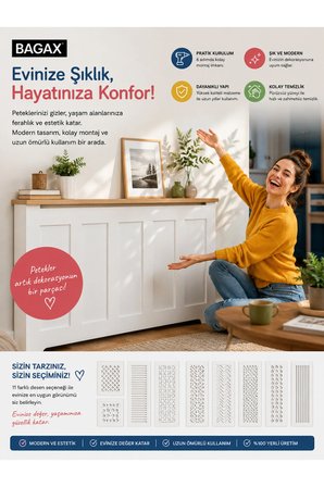 Petek Kaplama Dresuar Kalorifer Peteği Dekoratif Kapatma Mobilyası İç Ölçü 176 cm Dış Ölçü 180 cm DESEN3