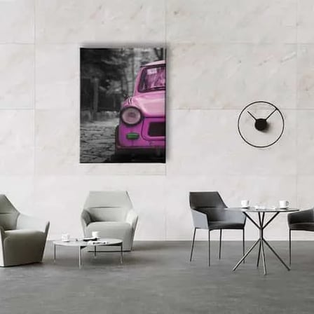 Pembe Araba Dekoratif Kanvas Duvar Tablosu