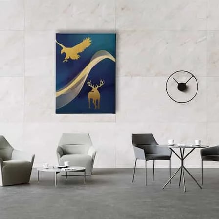 Golden Geyik Kartal Dekoratif Kanvas Duvar Tablosu