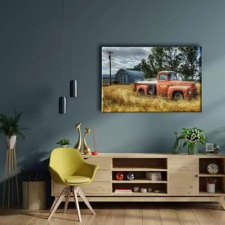 Klasik Kırmızı Chevrolet Kamyonet Dekoratif Kanvas Duvar Tablosu