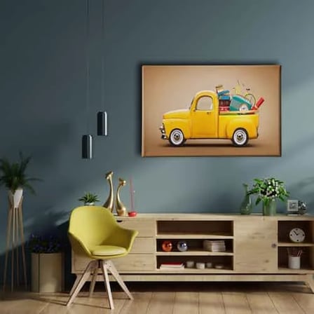 Sarı Chevrolet Kamyonet Dekoratif Kanvas Duvar Tablosu