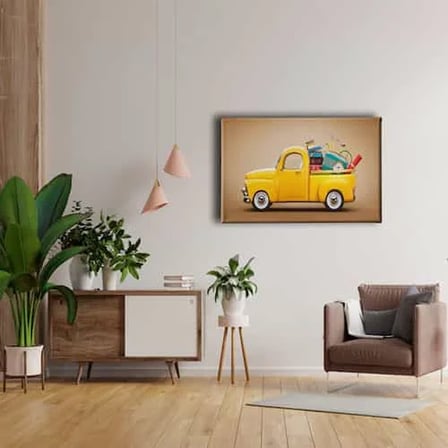 Sarı Chevrolet Kamyonet Dekoratif Kanvas Duvar Tablosu