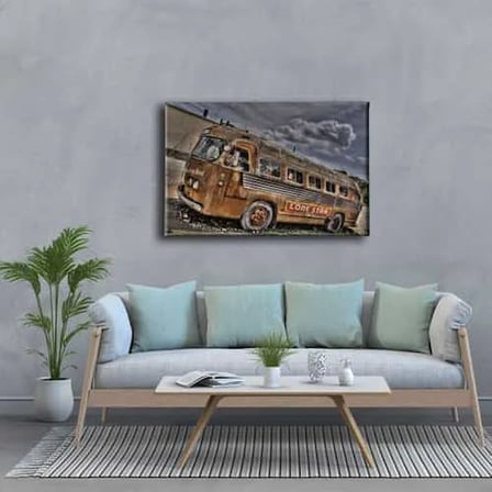 Eski Otobus Dekoratif Kanvas Duvar Tablosu