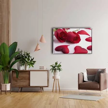 Aşk - Pembe Gül Dekoratif Kanvas Duvar Tablosu