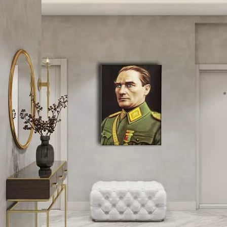Asker Kiyafetli Atatürk Portresi Dekoratif Kanvas Duvar Tablosu