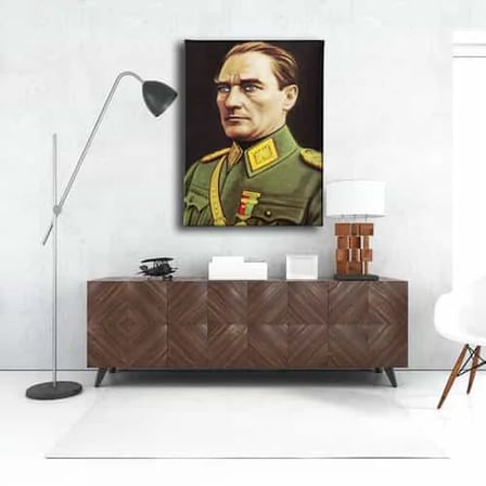 Asker Kiyafetli Atatürk Portresi Dekoratif Kanvas Duvar Tablosu