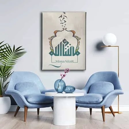 Maşallah Kufi Hat İslami Hat Sanatı Kanvas Tablo