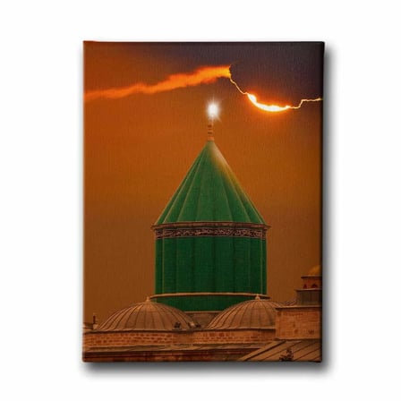 Mevlana Türbesi ve Gün Batımı İslami Hat Sanatı Kanvas Tablo