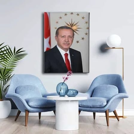 Recep Tayyip Erdoğan Portresi Dekoratif Kanvas Duvar Tablosu