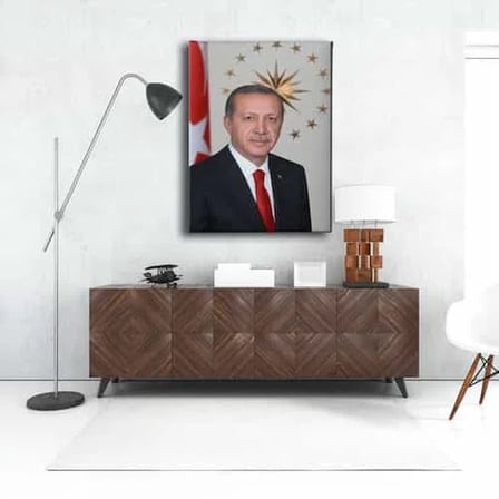 Recep Tayyip Erdoğan Portresi Dekoratif Kanvas Duvar Tablosu