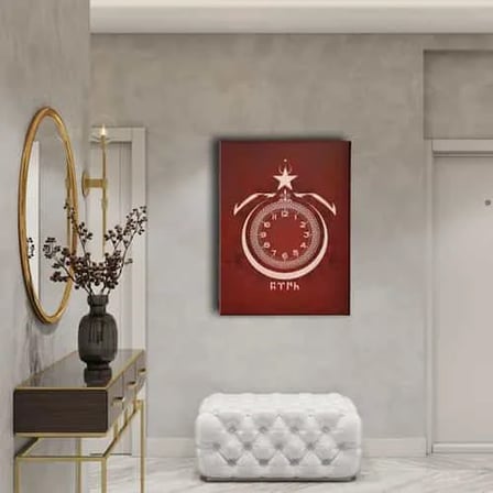 Ay Yıldız Türk Saatli Dekoratif Duvar Tablosu