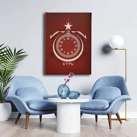 Ay Yıldız Türk Saatli Dekoratif Duvar Tablosu