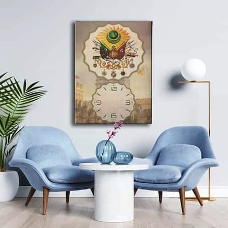 Osmanlı Arması Saatli Dekoratif Duvar Tablosu