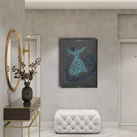 Ayetli Semazenli Vav İslami Hat Sanatı Kanvas Tablo