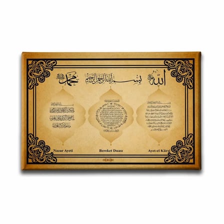 Nazar-Bereket-Ayet-El Kürsi Ayetli İslami Hat Sanatı Kanvas Tablo