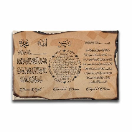 Nazar-Bereket-Ayet-El Kürsi Ayetli İslami Hat Sanatı Kanvas Tablo